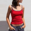 Y2K Cute Contrast Trim Spaghetti Strap Vintage Aesthetic Cottage Crop Top image 2