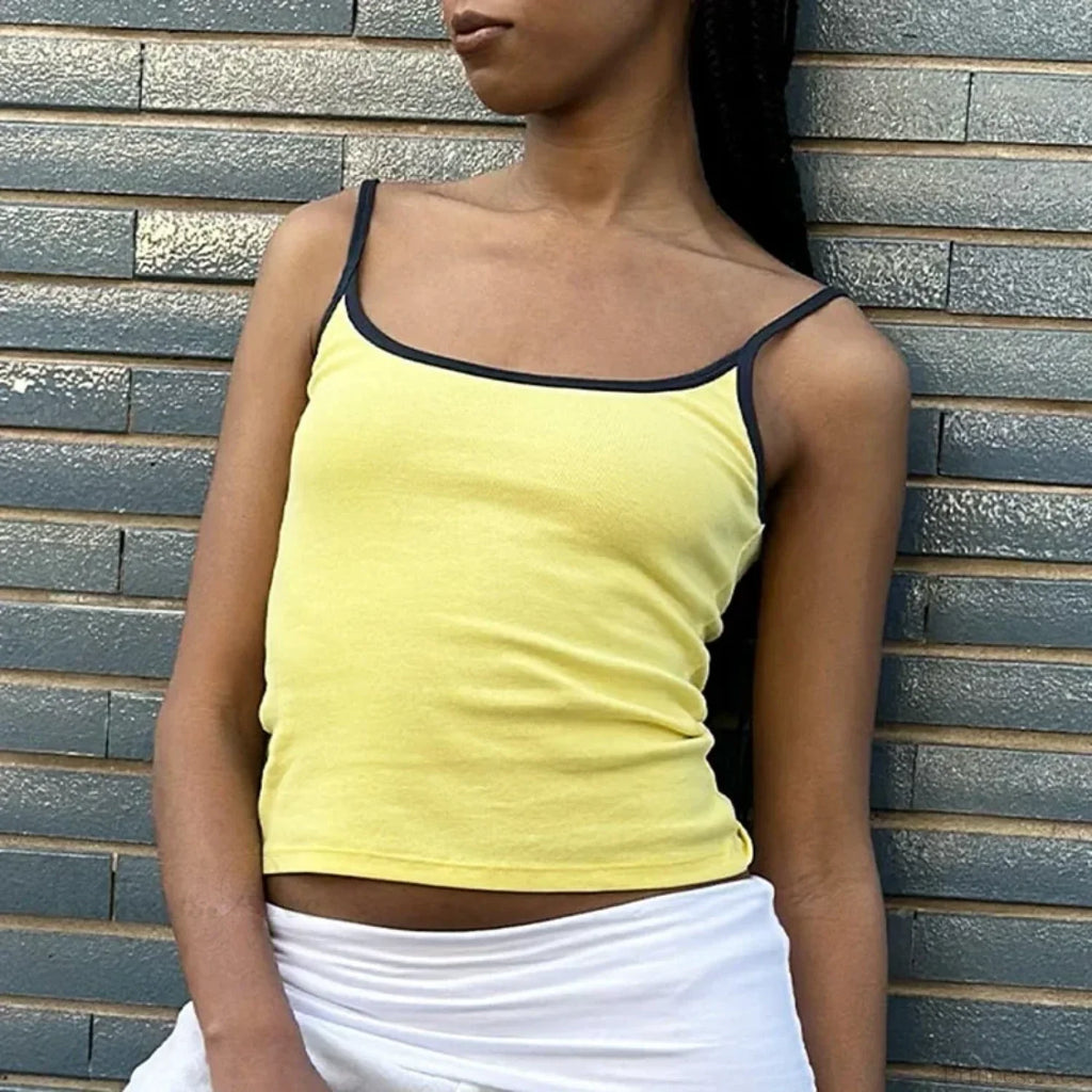Y2K Cute Contrast Trim Spaghetti Strap Vintage Aesthetic Cottage Crop Top image 6