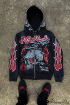 Y2K Dark Hip-Hop Cartoon Zip Hoodie image 1
