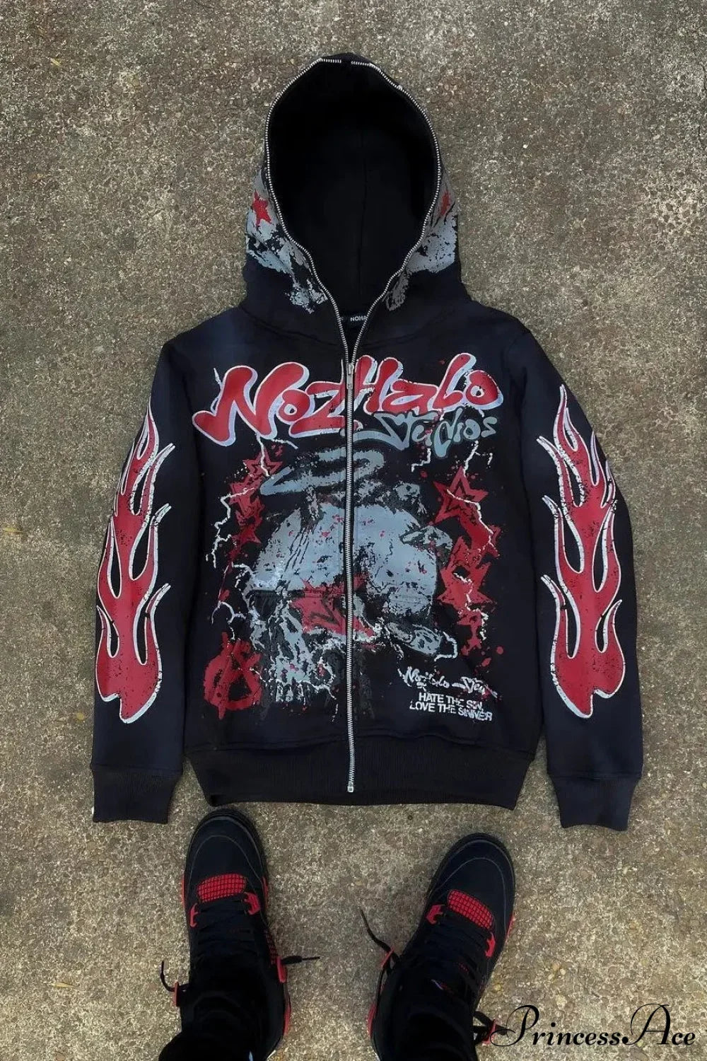 Y2K Dark Hip-Hop Cartoon Zip Hoodie image 1