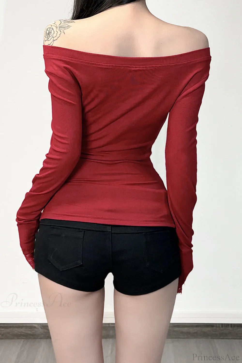 Y2K Dark Print Off Shoulder Long Sleeve Tee image 4