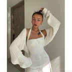 Y2K Drop Shoulder Crop Top Knit Cardigan image 1
