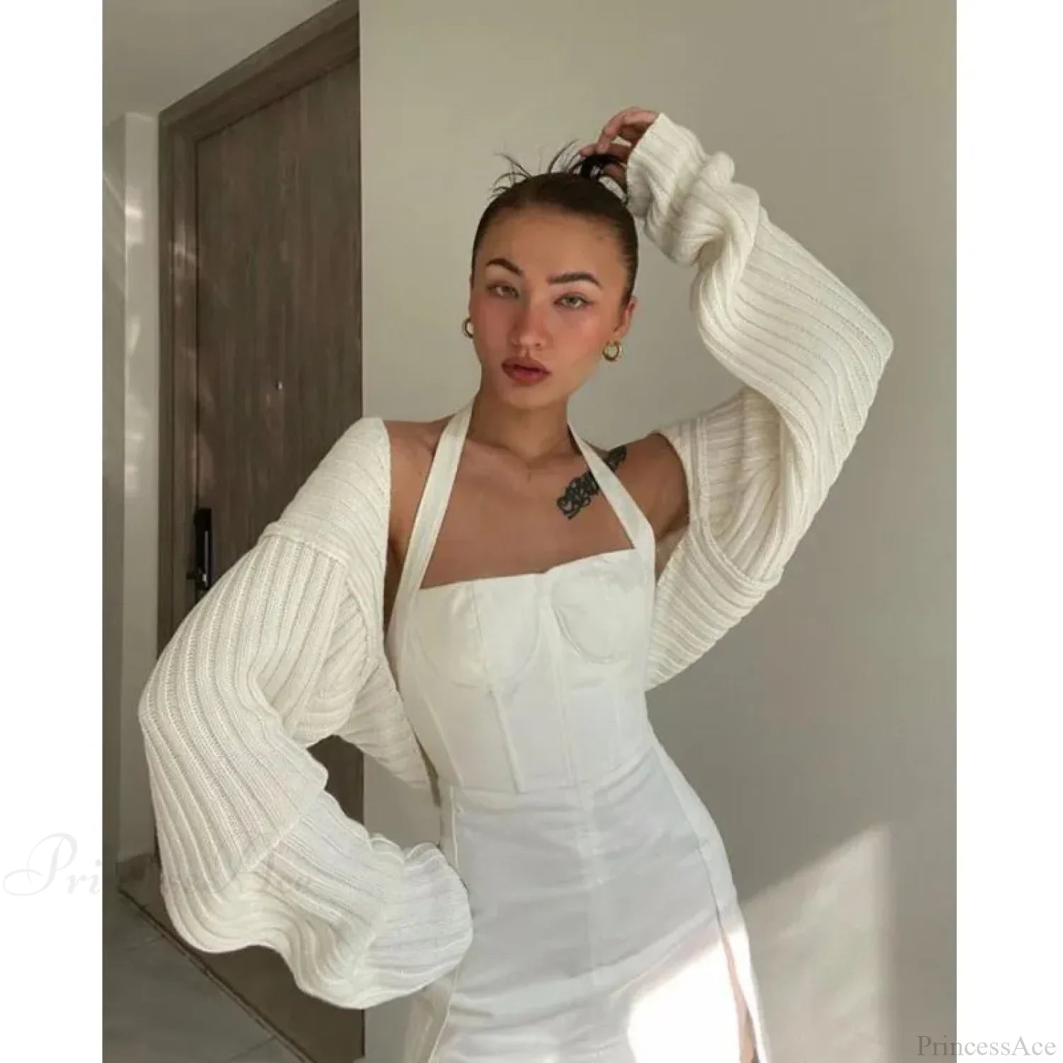 Y2K Drop Shoulder Crop Top Knit Cardigan image 1