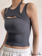 Y2k E-girl Hollow Out Knitted Sleeveless O Neck Mini Vest Basic Casual Sporty Summer Tank top image 1