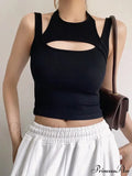 Y2k E-girl Hollow Out Knitted Sleeveless O Neck Mini Vest Basic Casual Sporty Summer Tank top image 2