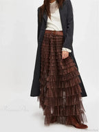 Y2K Fairycore Ruffle Maxi Slip Skirt Elastic Lace Tulle Tutu image 5