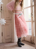 Y2K Fairycore Ruffle Maxi Slip Skirt Elastic Lace Tulle Tutu image 2