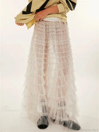 Y2K Fairycore Ruffle Maxi Slip Skirt Elastic Lace Tulle Tutu image 1