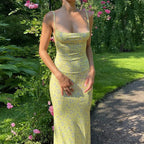 Y2K Floral Print Spaghetti Strap Backless Summer Floral Dress image 1