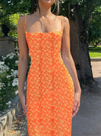 Y2K Floral Print Spaghetti Strap Backless Summer Floral Dress image 11