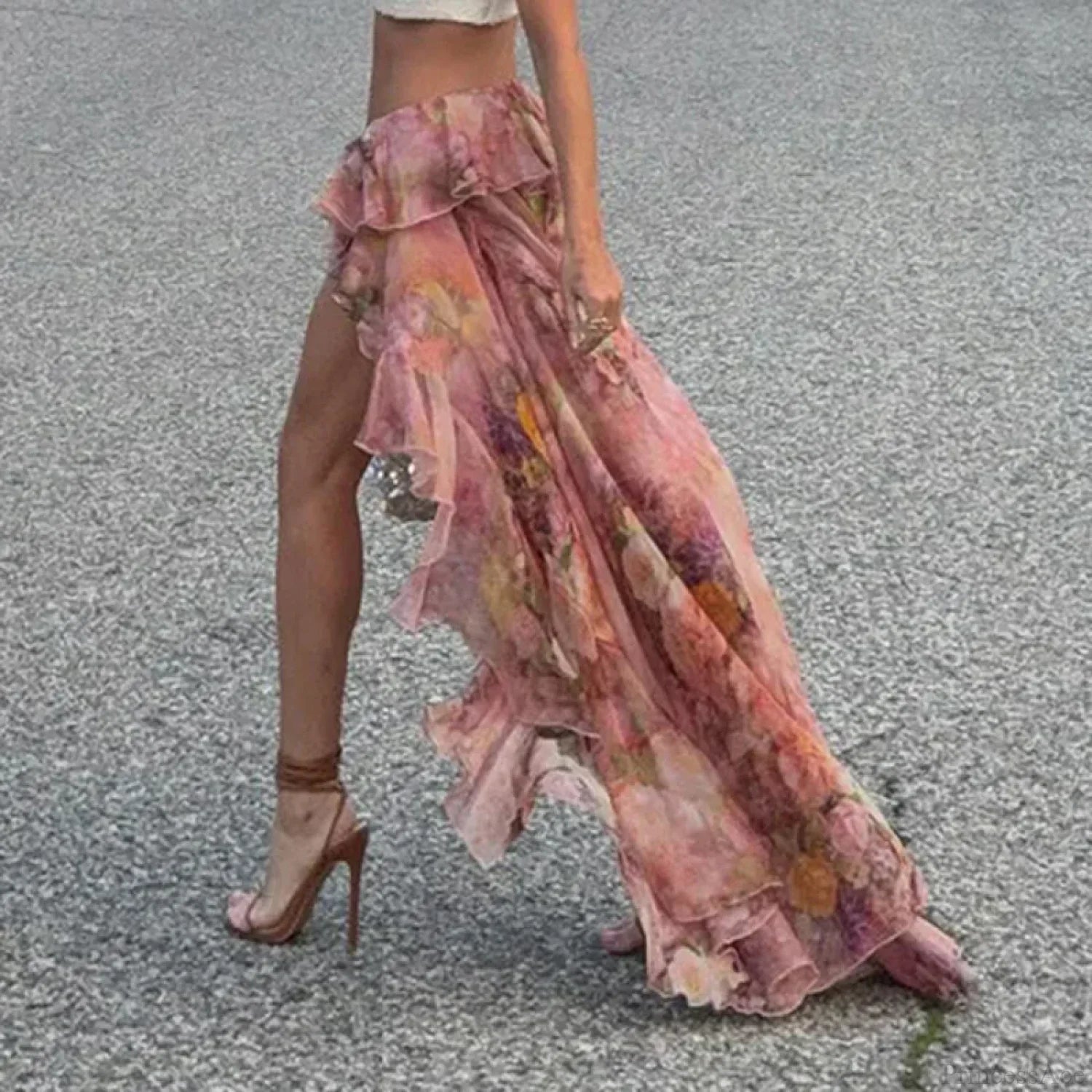 Y2K Floral Printed Low Waist Lace Holiday Skirt image 2