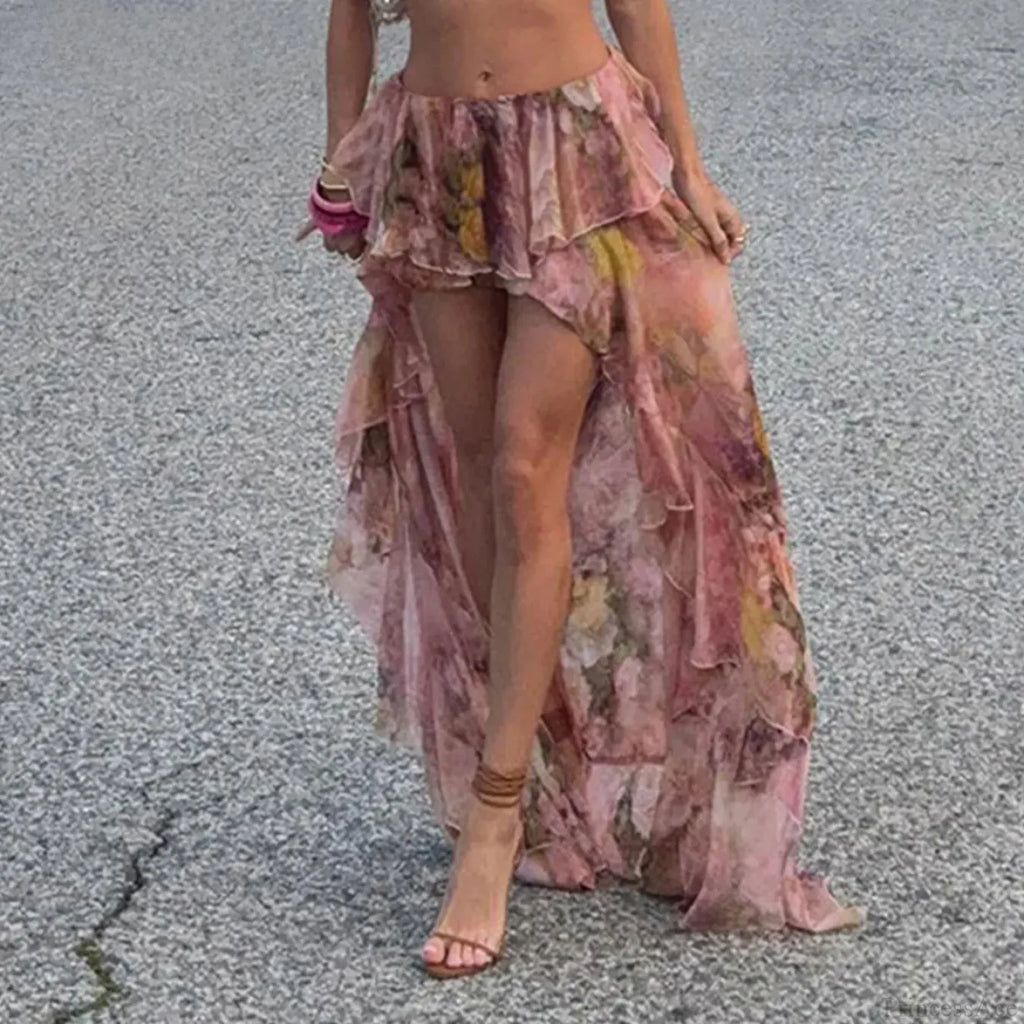 Y2K Floral Printed Low Waist Lace Holiday Skirt image 1