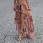 Y2K Floral Printed Low Waist Lace Holiday Skirt image 1