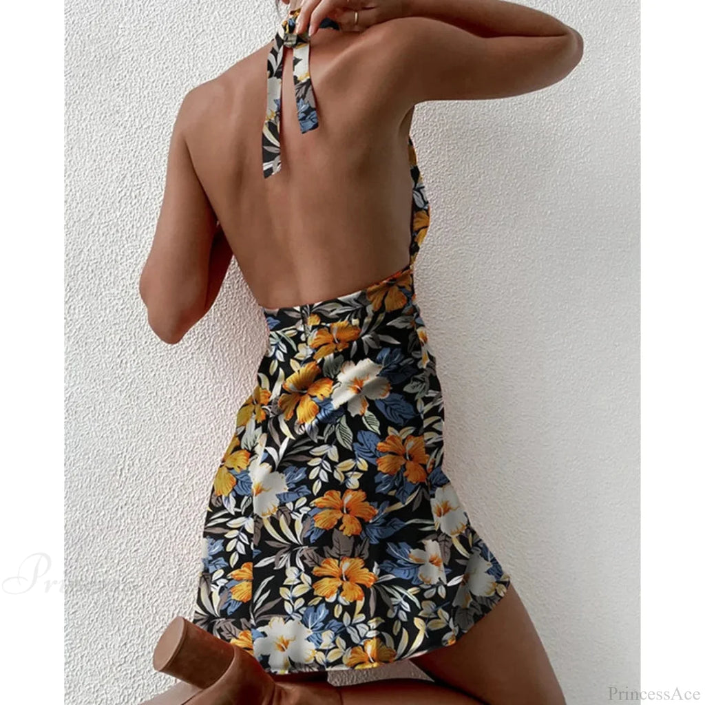 Y2K Floral Sleeveless Halter Neck Backless Floral Dress image 6