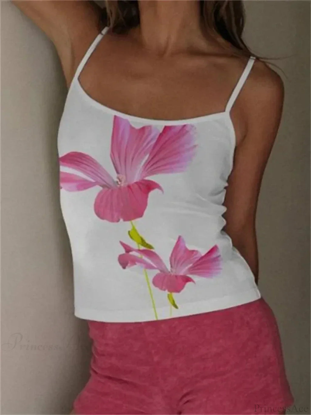 Y2K Flower Print Slim Strap Tank Crop Top image 6