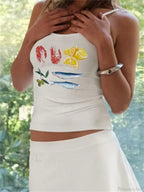 Y2K Flower Print Slim Strap Tank Crop Top image 2