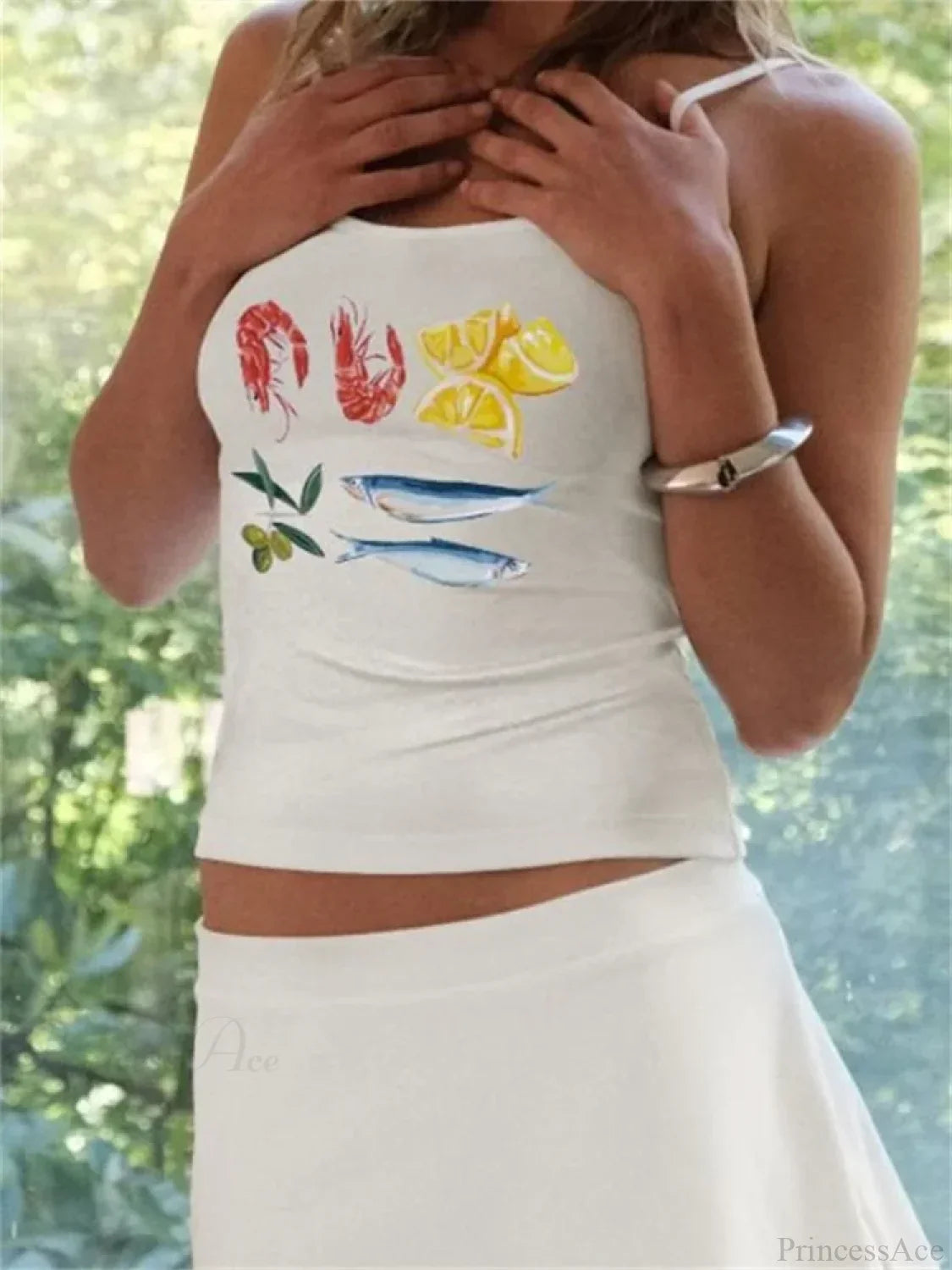 Y2K Flower Print Slim Strap Tank Crop Top image 2