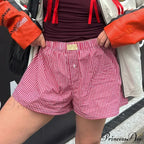 Y2K Gingham Boxer Stripes Button Elastic Waist Boxers Mini Bloomers Plaid Short image 1