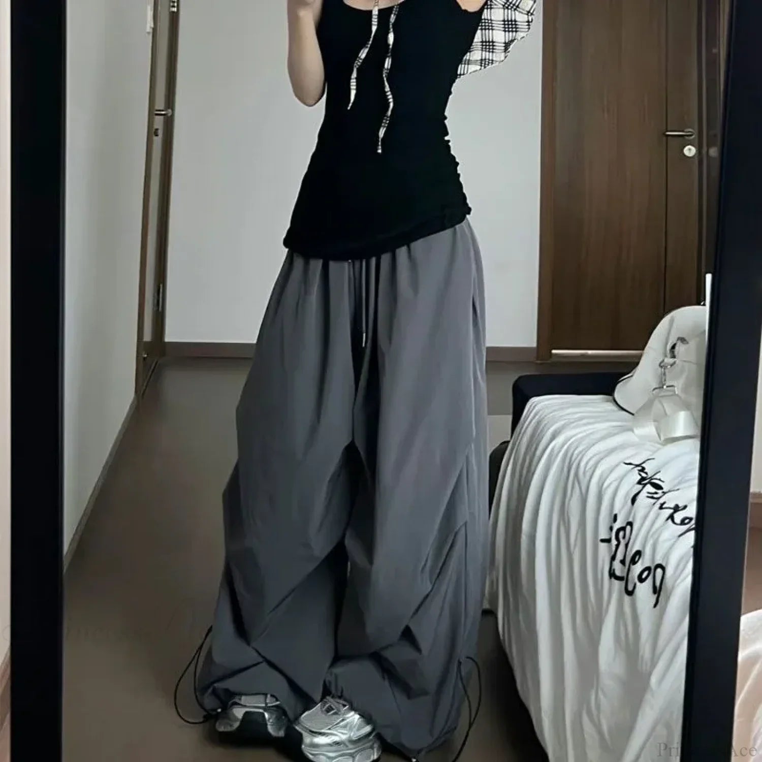 Y2K Grey Parachute Baggy Pants image 2