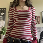 Y2K Grunge Striped Crew Neck Fall Slim Fit Knit Top image 8