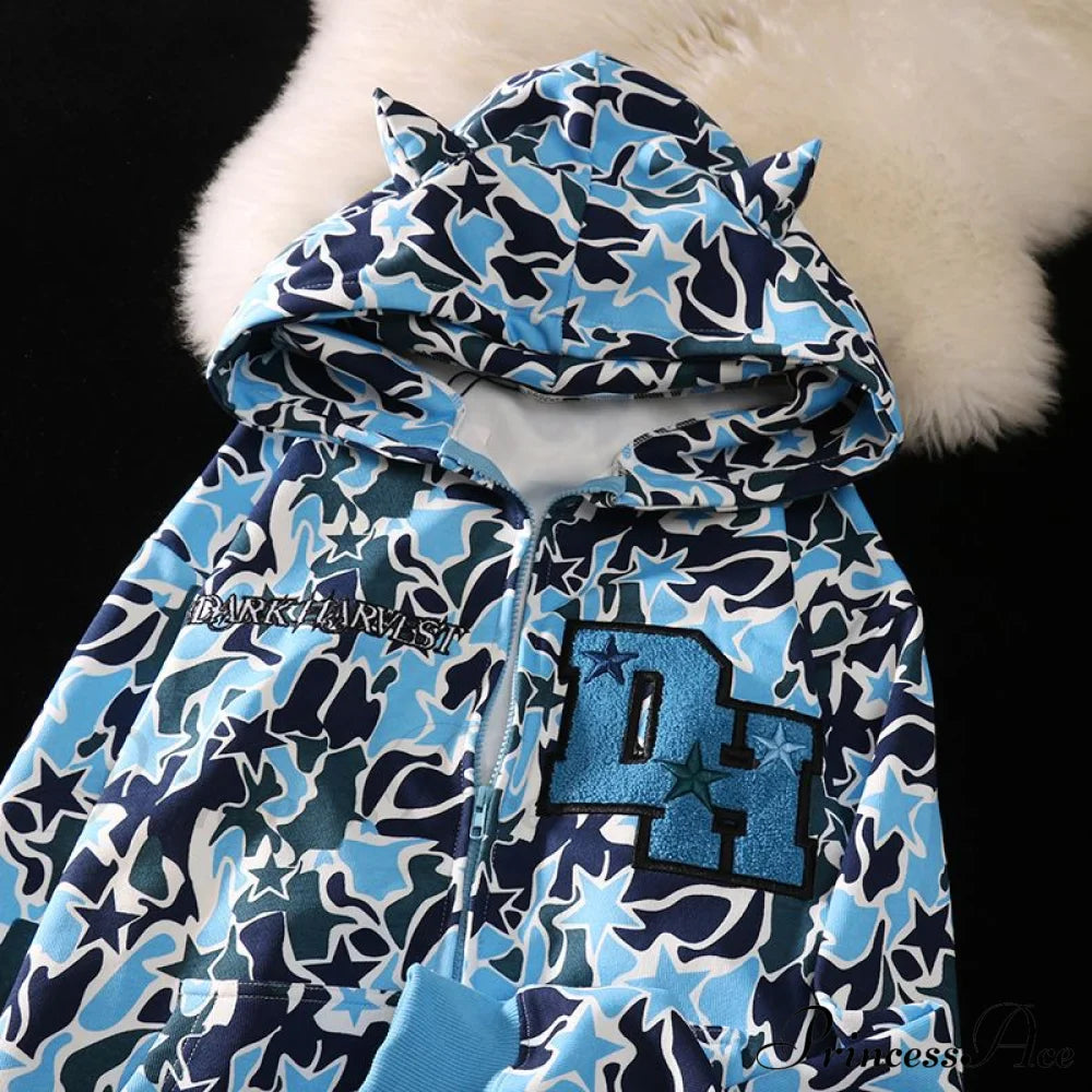 Y2k Hoodie Demon Streetwear Camouflage Up Embroidery Oversized Harajuku Zip Women image 2