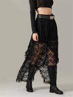 Y2K Lace Mesh See Through High Waist Asymmetrical Skirt image 5