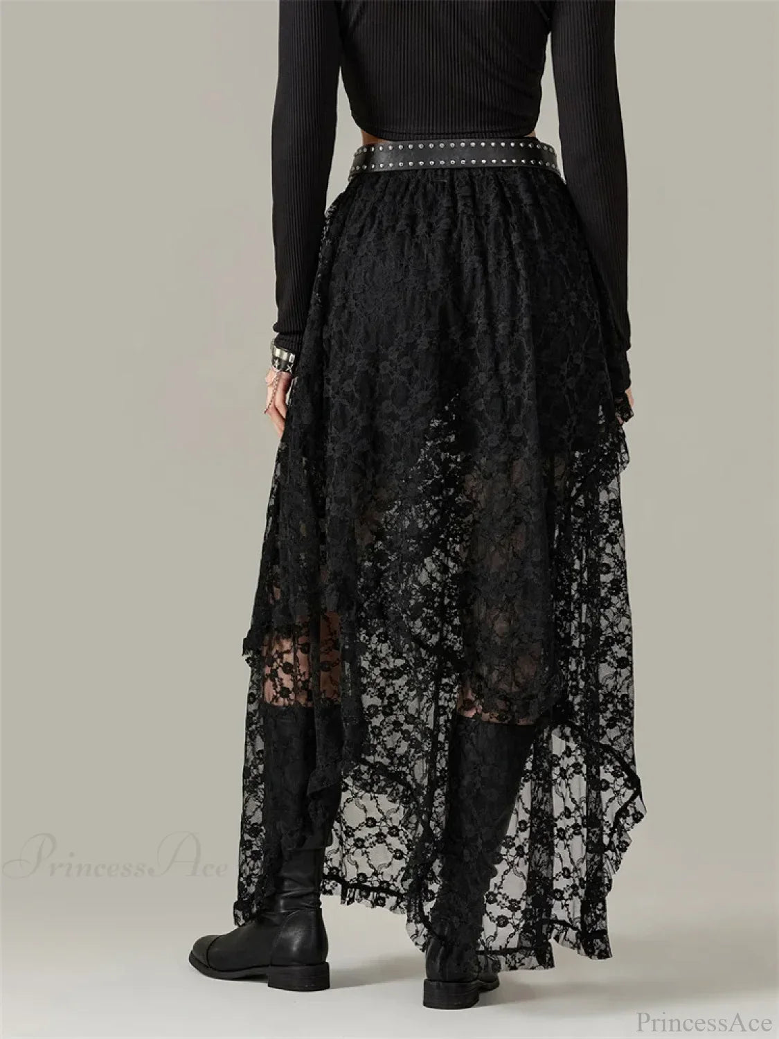 Y2K Lace Mesh See Through High Waist Asymmetrical Skirt image 6