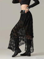 Y2K Lace Mesh See Through High Waist Asymmetrical Skirt image 3