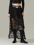Y2K Lace Mesh See Through High Waist Asymmetrical Skirt image 1