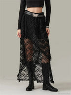 Y2K Lace Mesh See Through High Waist Asymmetrical Skirt image 1