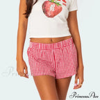 Y2K Lounge Soft Elastic Low Waist Plaid Print Button Front Pajama Bottoms Short image 1