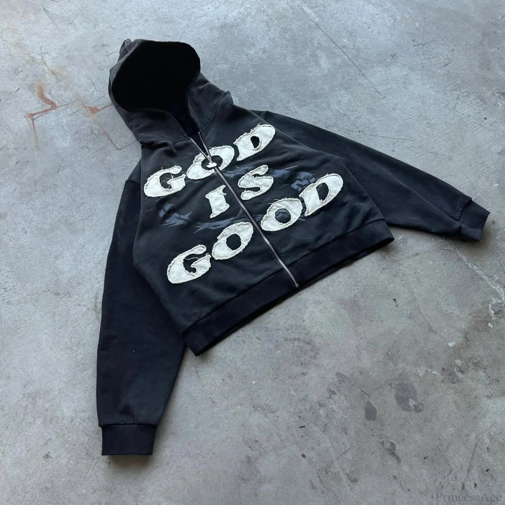 Y2K Mysterious Letter Embroidery Hoodie image 1