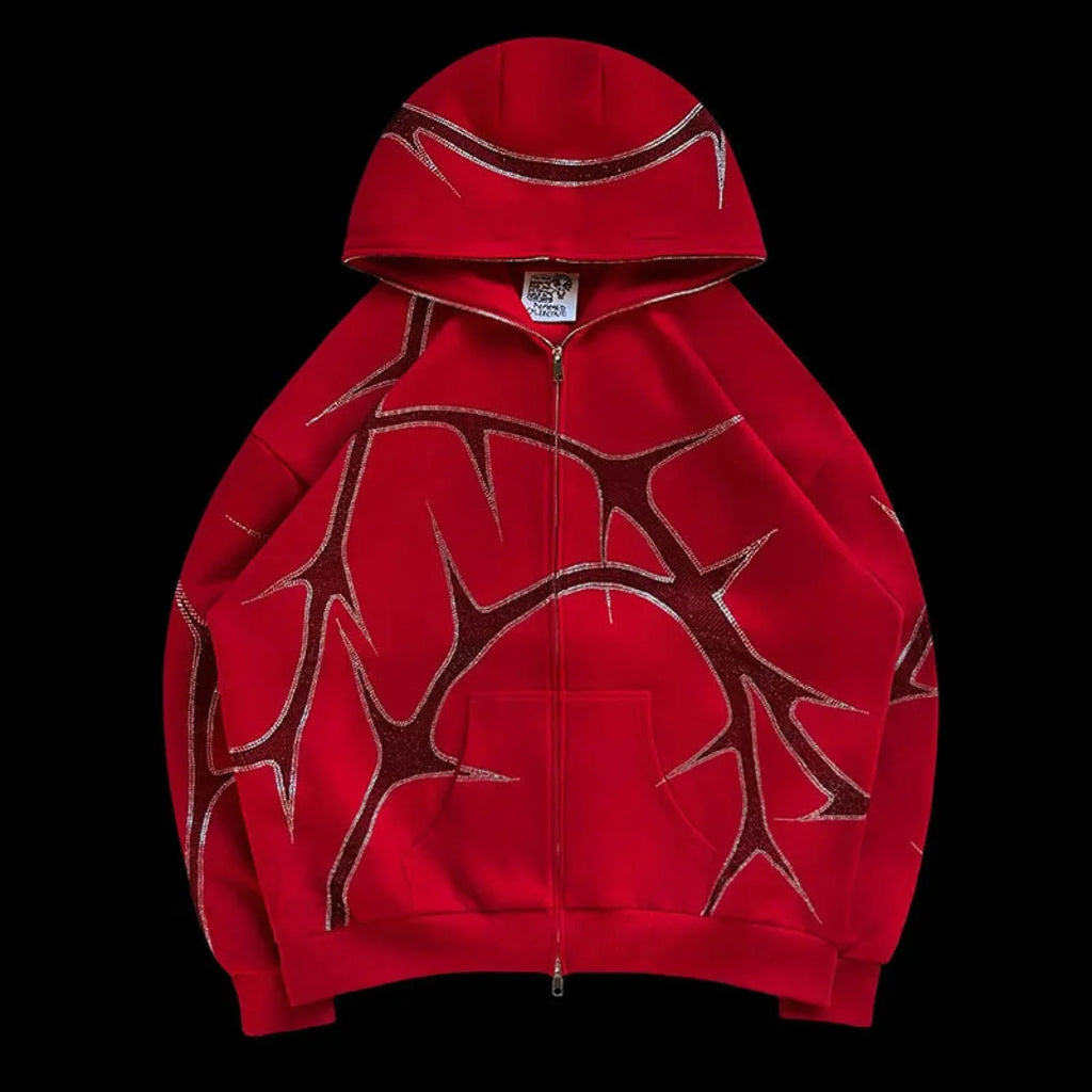 Y2K Mysterious Rhinestone Zipper Hoodie image 4