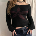 Y2K Off Shoulder Bow Graphic Pullover Knit Top image 3
