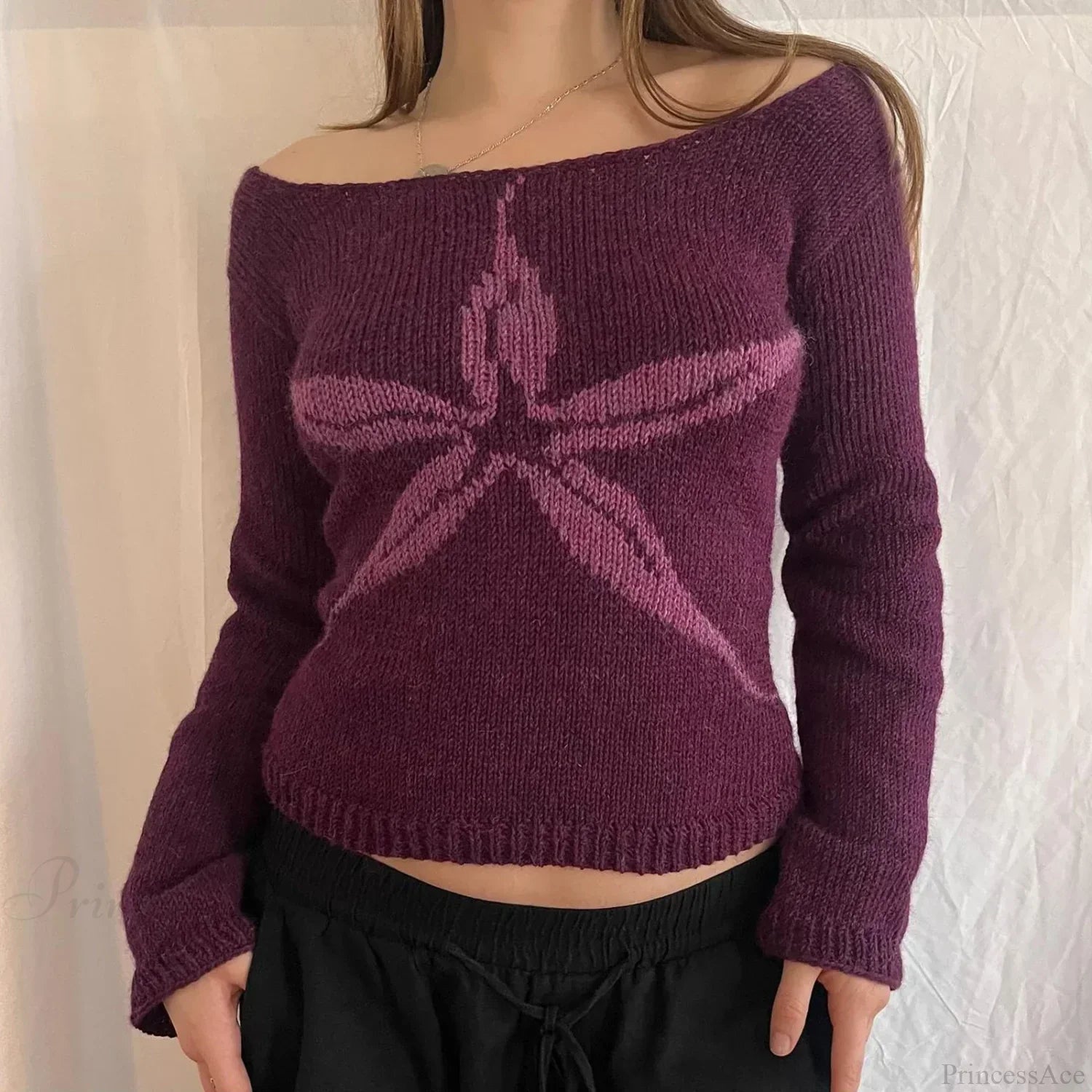 Y2K Off Shoulder Bow Graphic Pullover Knit Top image 2