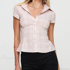 Y2K Plaid Button Down Short Sleeve Blouse image 6