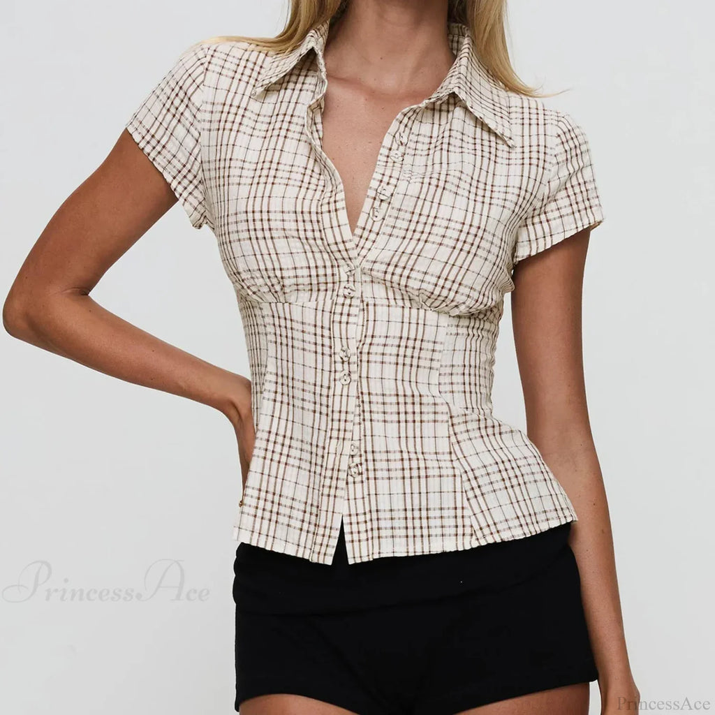 Y2K Plaid Button Down Short Sleeve Blouse image 2