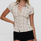 Y2K Plaid Button Down Short Sleeve Blouse image 2