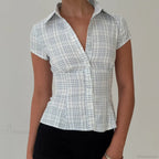 Y2K Plaid Button Down Short Sleeve Blouse image 7