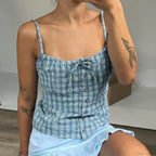Y2K Plaid Print Sleeveless 00s Aesthetic Front Button Retro Backless Slim Fit Crop Top image 5