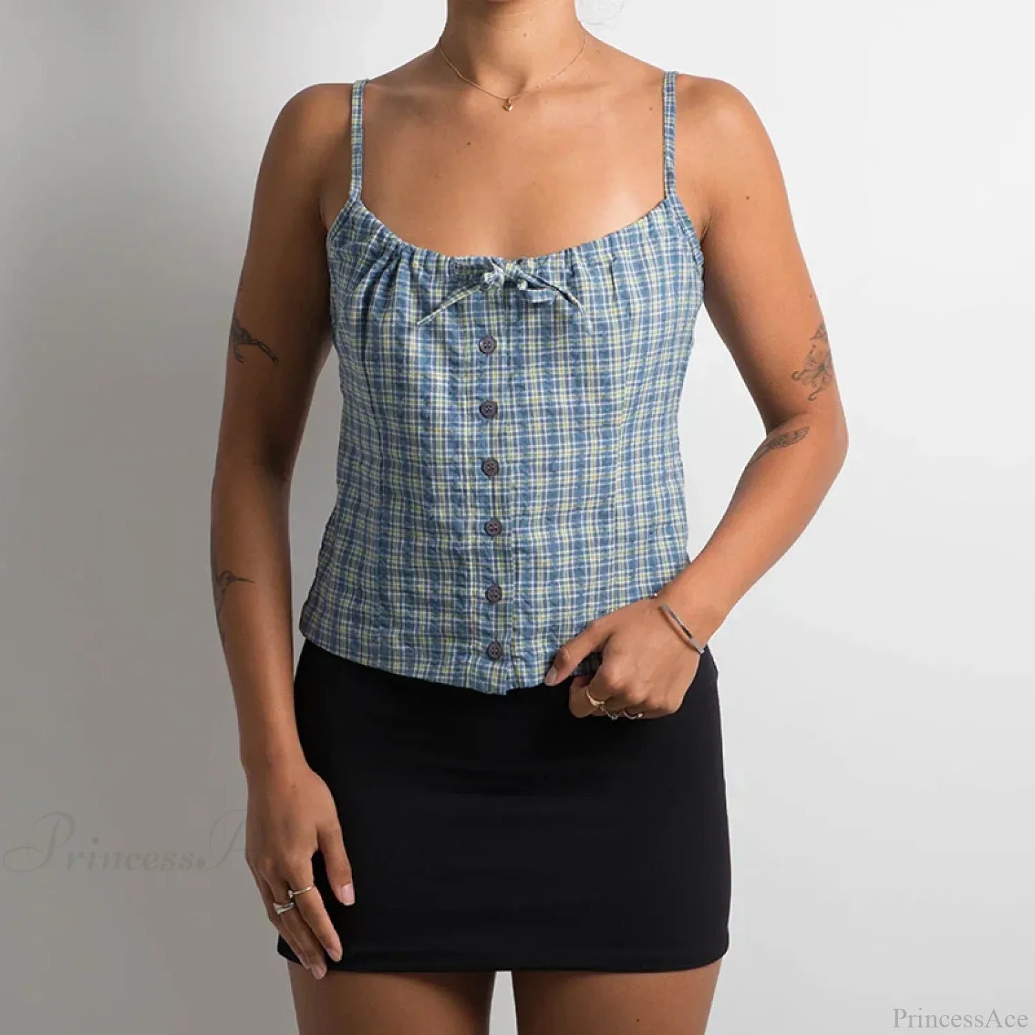 Y2K Plaid Print Sleeveless 00s Aesthetic Front Button Retro Backless Slim Fit Crop Top image 3
