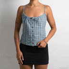 Y2K Plaid Print Sleeveless 00s Aesthetic Front Button Retro Backless Slim Fit Crop Top image 6
