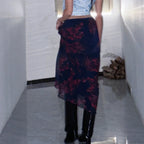 Y2K Retro Floral Printed High Waist Ruffled Women's Long Skirt image 5