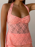 Y2K Retro Lace Sheer Mesh Backless Bandage Halter Crop Top image 5
