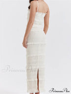 Y2K Ruched Sleeveless Strap Sling for Women Ruffles Square Neck Low Cut Back Split Female Vestidos image 5