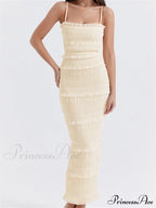 Y2K Ruched Sleeveless Strap Sling for Women Ruffles Square Neck Low Cut Back Split Female Vestidos image 6