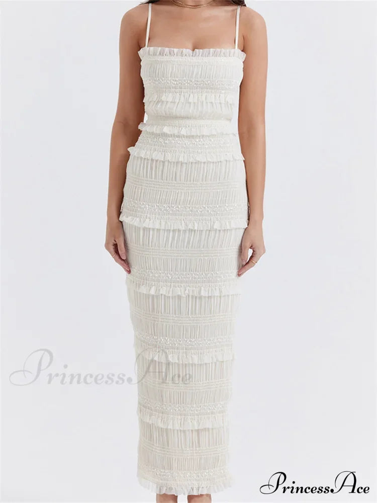 Y2K Ruched Sleeveless Strap Sling for Women Ruffles Square Neck Low Cut Back Split Female Vestidos image 2