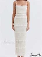 Y2K Ruched Sleeveless Strap Sling for Women Ruffles Square Neck Low Cut Back Split Female Vestidos image 2