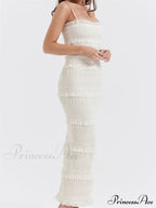 Y2K Ruched Sleeveless Strap Sling for Women Ruffles Square Neck Low Cut Back Split Female Vestidos image 4