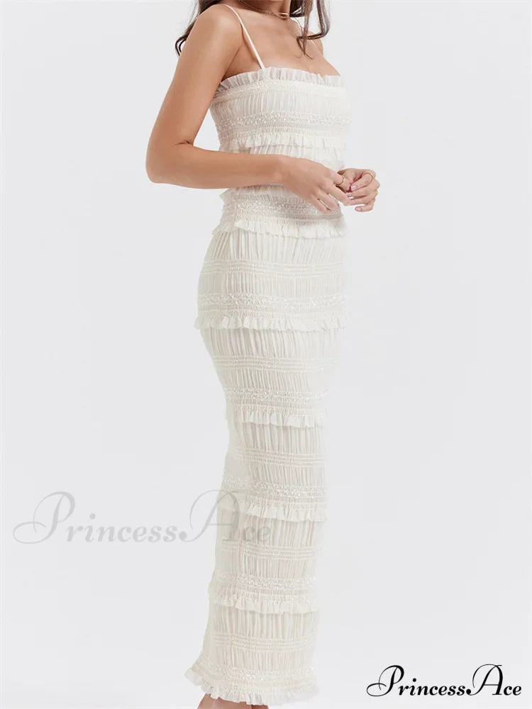 Y2K Ruched Sleeveless Strap Sling for Women Ruffles Square Neck Low Cut Back Split Female Vestidos image 4